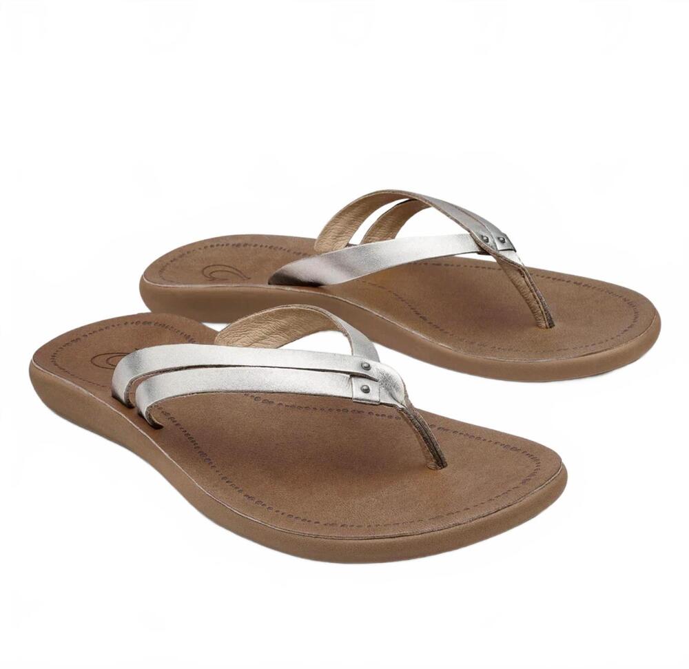 NEW OLUKAI women's kapehe luana sandal in silver/sahara